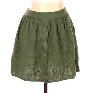 Anthropologie Amadi Ensley Pleated Mini Skirt Cotton Buttons Army Green